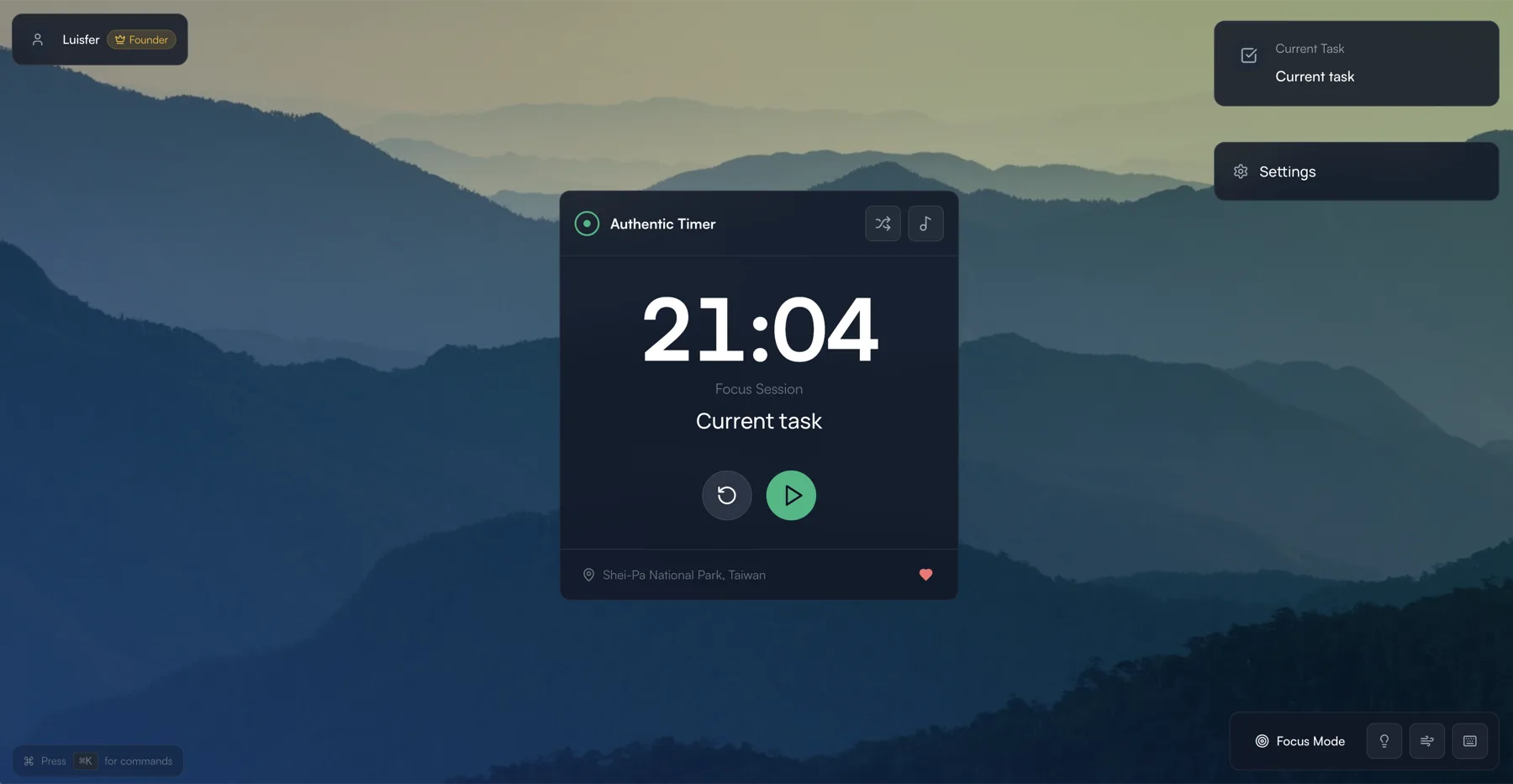Authentic Timer - Main interface